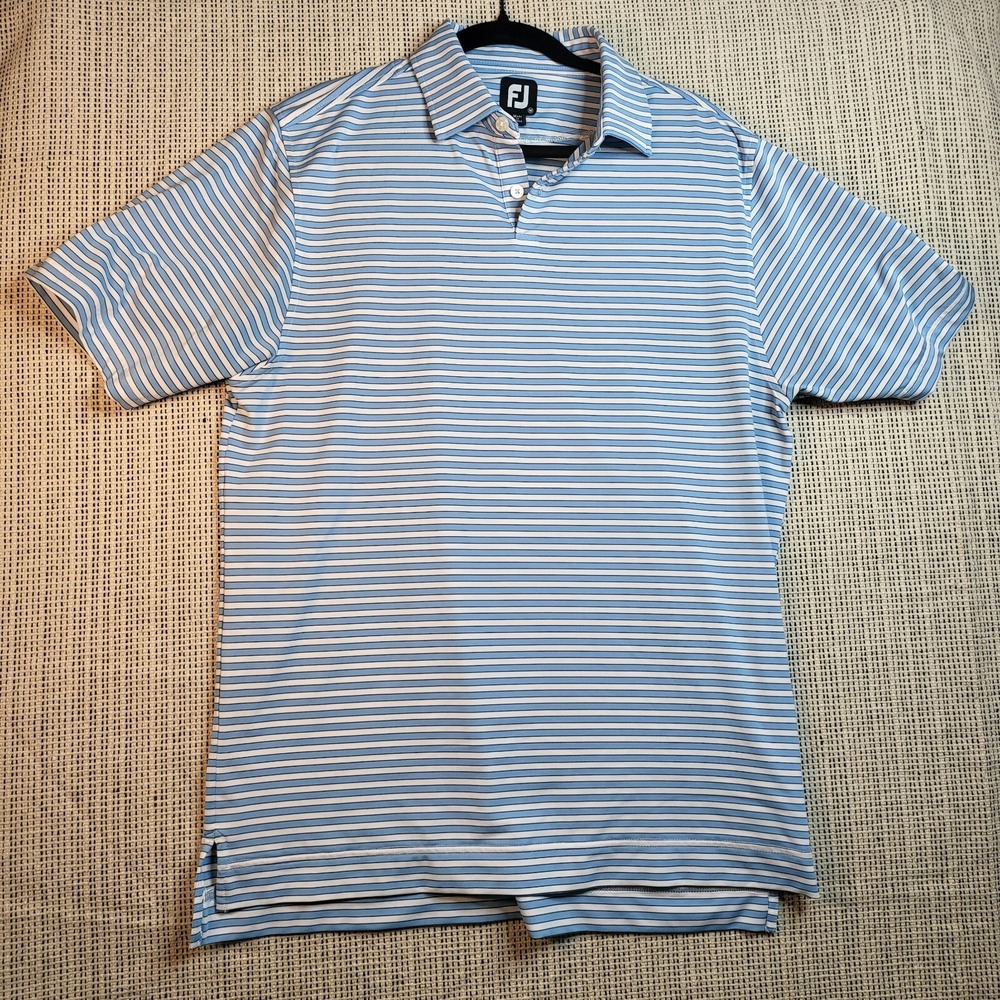 FootJoy FJ Blue and white striped Golf Polo Shirt Mens M